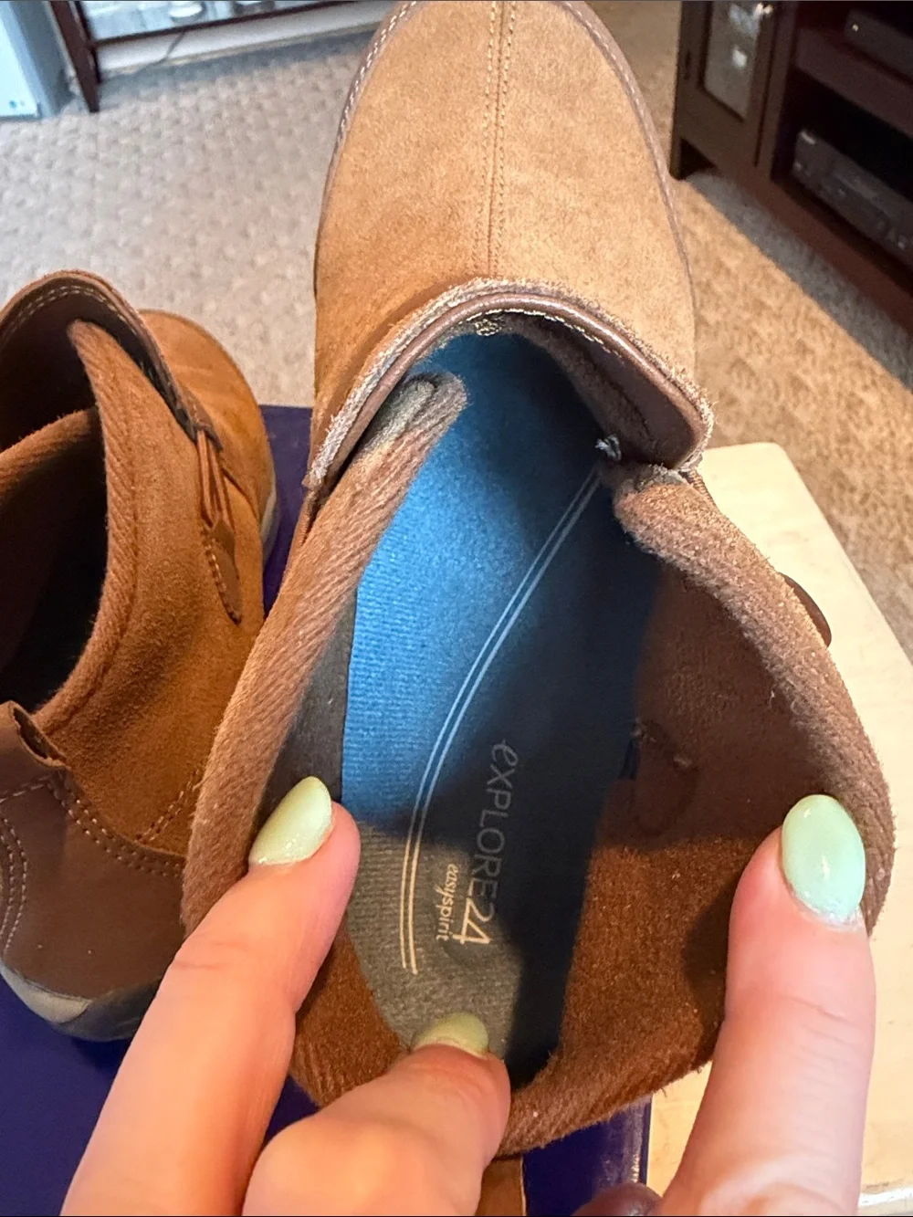 Easy Spirit Explore24 Women's Tan Suede Ankle Boots with Buckle